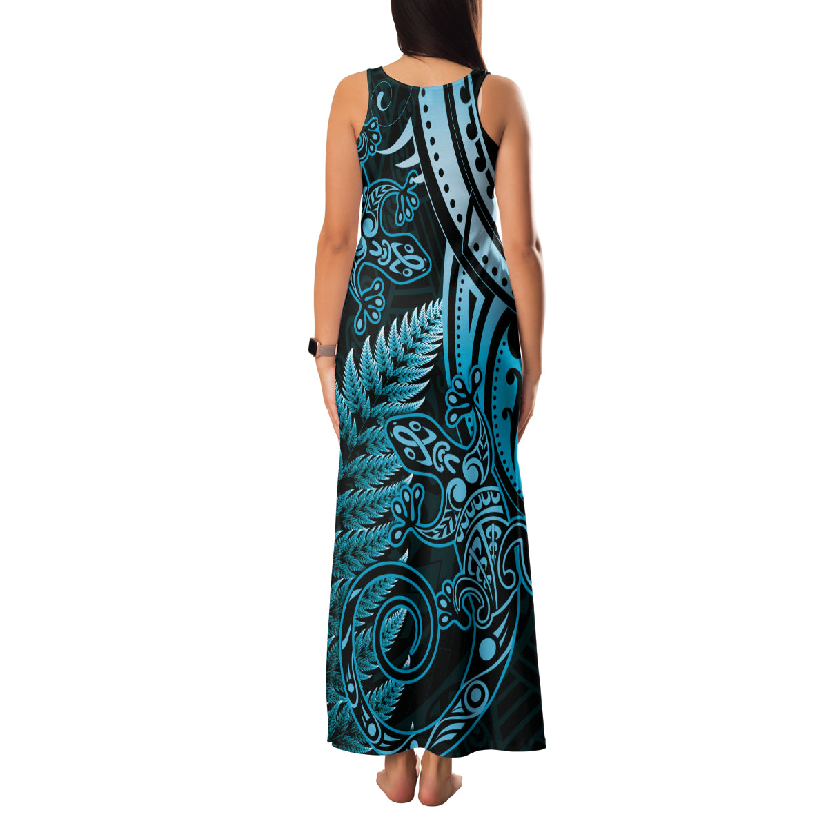 New Zealand Lizard Family Matching Tank Maxi Dress and Hawaiian Shirt Silver Fern Aotearoa Maori Blue Version LT14 - Polynesian Pride