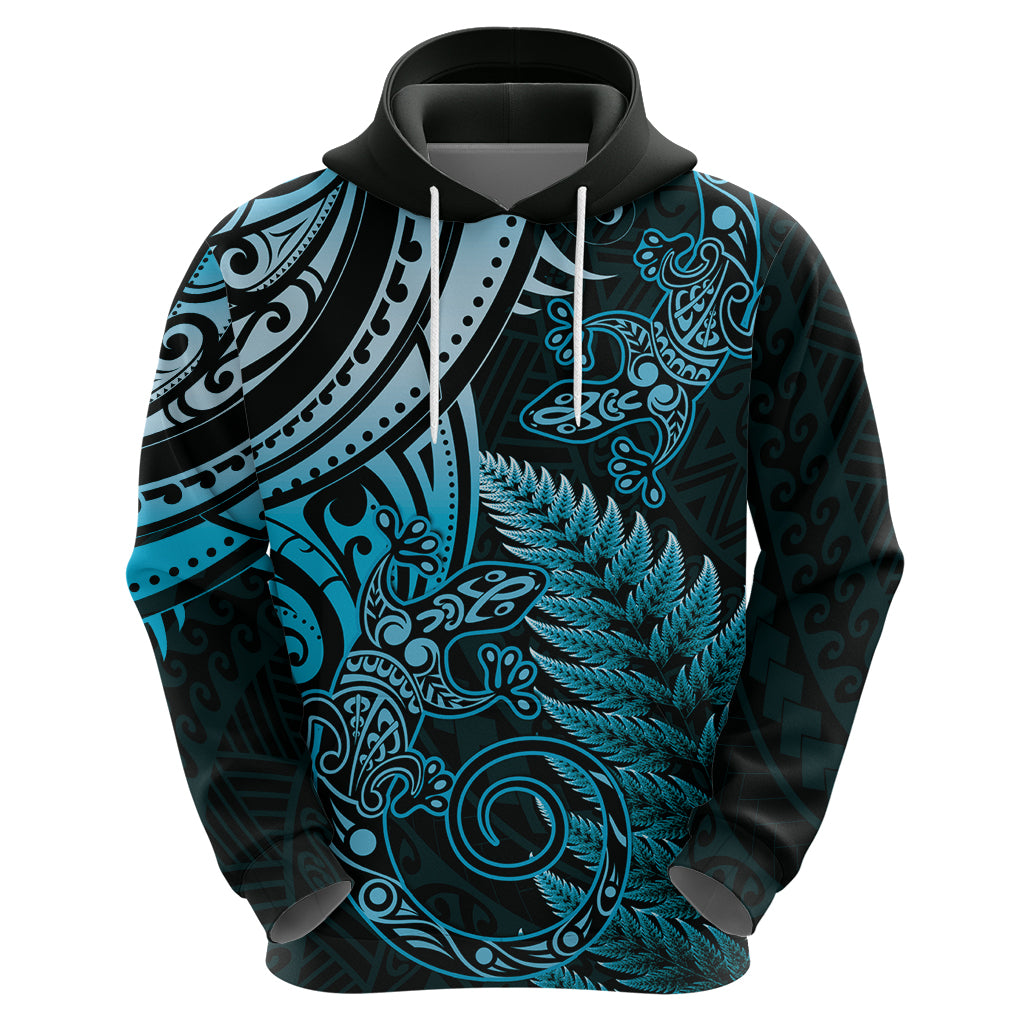New Zealand Lizard Hoodie Silver Fern Aotearoa Maori Blue Version