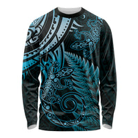 New Zealand Lizard Long Sleeve Shirt Silver Fern Aotearoa Maori Blue Version