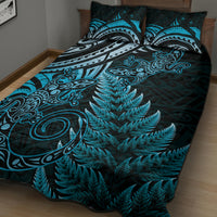 New Zealand Lizard Quilt Bed Set Silver Fern Aotearoa Maori Blue Version