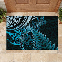 New Zealand Lizard Rubber Doormat Silver Fern Aotearoa Maori Blue Version