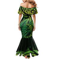 New Zealand Lizard Family Matching Mermaid Dress and Hawaiian Shirt Silver Fern Aotearoa Maori Green Version LT14 - Polynesian Pride