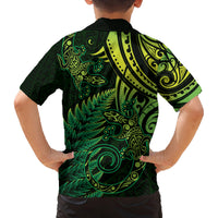 New Zealand Lizard Family Matching Off Shoulder Maxi Dress and Hawaiian Shirt Silver Fern Aotearoa Maori Green Version LT14 - Polynesian Pride