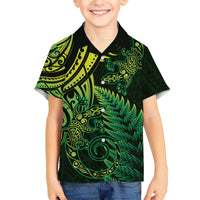 New Zealand Lizard Family Matching Short Sleeve Bodycon Dress and Hawaiian Shirt Silver Fern Aotearoa Maori Green Version LT14 Son's Shirt Green - Polynesian Pride