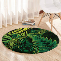 New Zealand Lizard Round Carpet Silver Fern Aotearoa Maori Green Version
