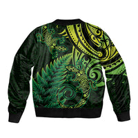 New Zealand Lizard Sleeve Zip Bomber Jacket Silver Fern Aotearoa Maori Green Version