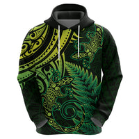 New Zealand Lizard Zip Hoodie Silver Fern Aotearoa Maori Green Version
