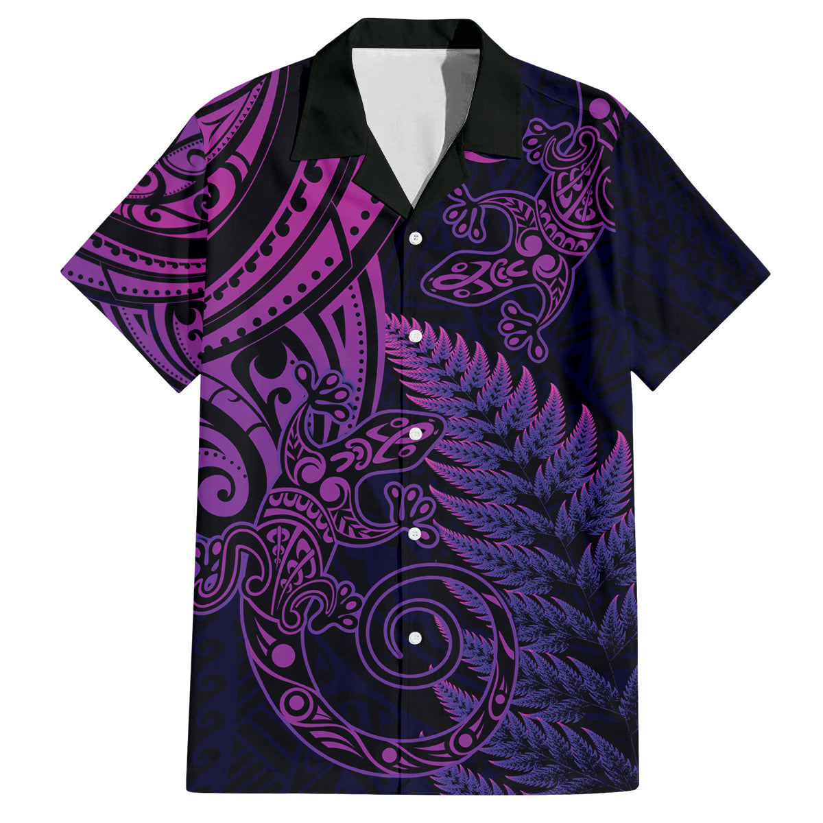 New Zealand Lizard Family Matching Long Sleeve Bodycon Dress and Hawaiian Shirt Silver Fern Aotearoa Maori Purple Version LT14 Dad's Shirt - Short Sleeve Purple - Polynesian Pride
