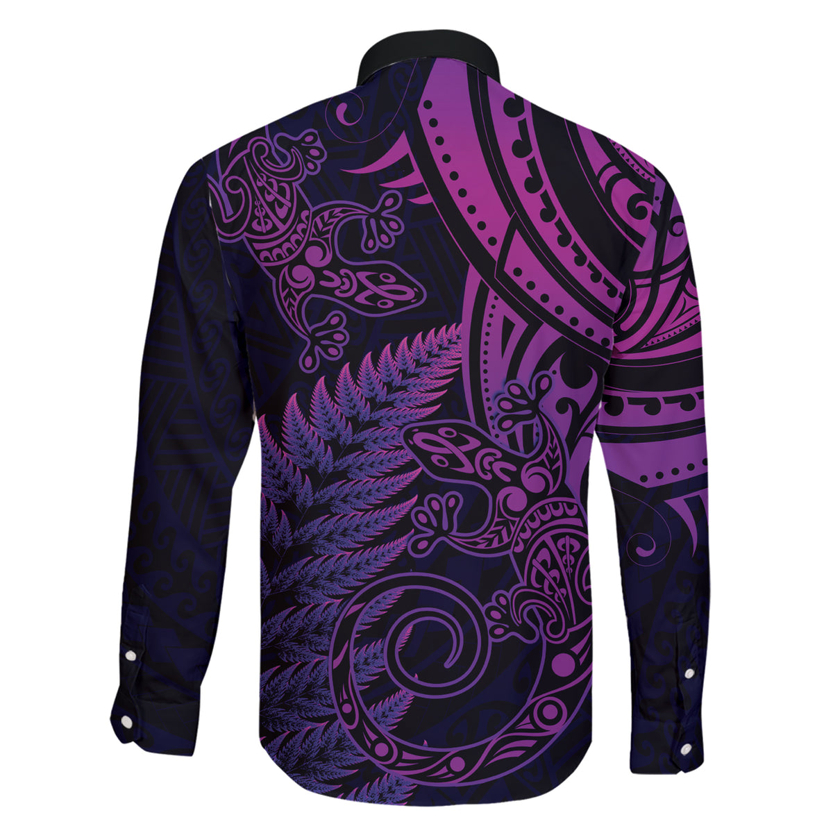 New Zealand Lizard Family Matching Short Sleeve Bodycon Dress and Hawaiian Shirt Silver Fern Aotearoa Maori Purple Version