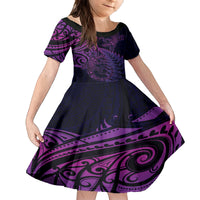New Zealand Lizard Family Matching Tank Maxi Dress and Hawaiian Shirt Silver Fern Aotearoa Maori Purple Version LT14 Daughter's Dress Purple - Polynesian Pride