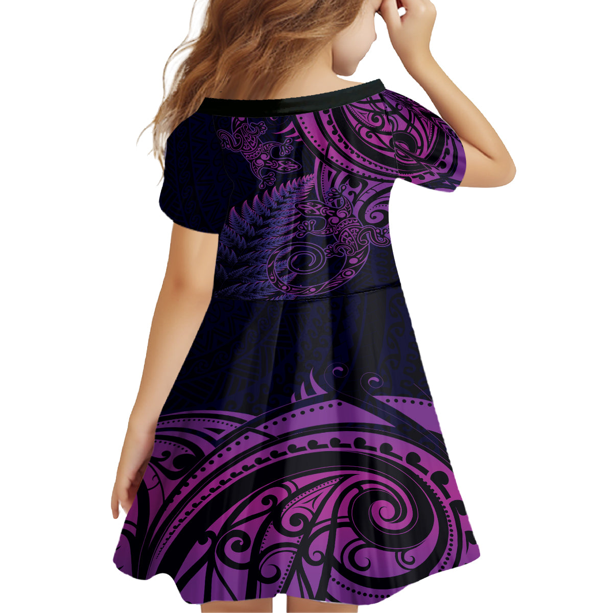 New Zealand Lizard Family Matching Tank Maxi Dress and Hawaiian Shirt Silver Fern Aotearoa Maori Purple Version LT14 - Polynesian Pride