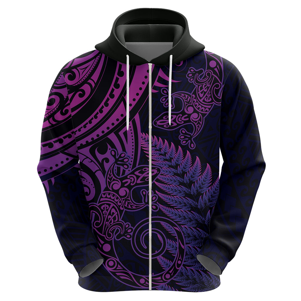 New Zealand Lizard Hoodie Silver Fern Aotearoa Maori Purple Version