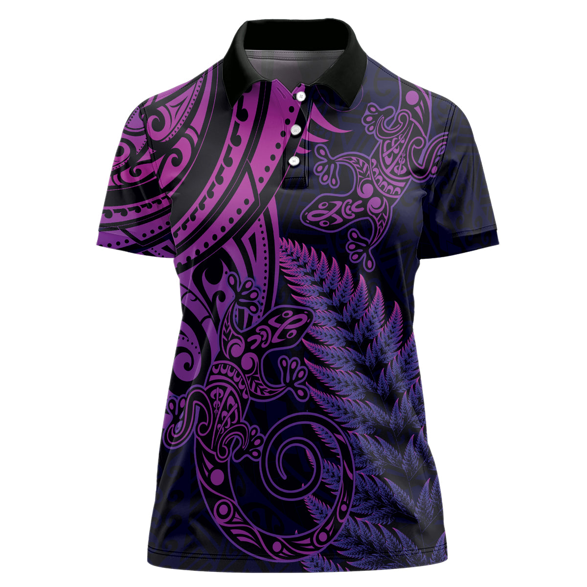 New Zealand Lizard Women Polo Shirt Silver Fern Aotearoa Maori Purple Version