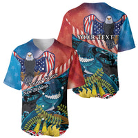 Personalised United States And New Zealand Baseball Jersey USA Eagle With Kowhai Aotearoa Tui Bird LT14 - Polynesian Pride