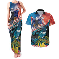 Personalised United States And New Zealand Couples Matching Tank Maxi Dress and Hawaiian Shirt USA Eagle With Kowhai Aotearoa Tui Bird LT14 Blue - Polynesian Pride