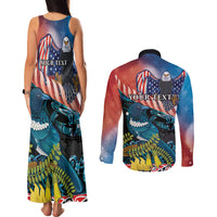 Personalised United States And New Zealand Couples Matching Tank Maxi Dress and Long Sleeve Button Shirt USA Eagle With Kowhai Aotearoa Tui Bird LT14 - Polynesian Pride
