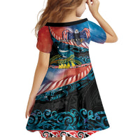 Personalised United States And New Zealand Family Matching Long Sleeve Bodycon Dress and Hawaiian Shirt USA Eagle With Kowhai Aotearoa Tui Bird LT14 - Polynesian Pride