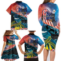 Personalised United States And New Zealand Family Matching Long Sleeve Bodycon Dress and Hawaiian Shirt USA Eagle With Kowhai Aotearoa Tui Bird LT14 - Polynesian Pride