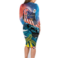 Personalised United States And New Zealand Family Matching Long Sleeve Bodycon Dress and Hawaiian Shirt USA Eagle With Kowhai Aotearoa Tui Bird LT14 - Polynesian Pride