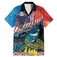 Personalised United States And New Zealand Family Matching Mermaid Dress and Hawaiian Shirt USA Eagle With Kowhai Aotearoa Tui Bird LT14 Dad's Shirt - Short Sleeve Blue - Polynesian Pride