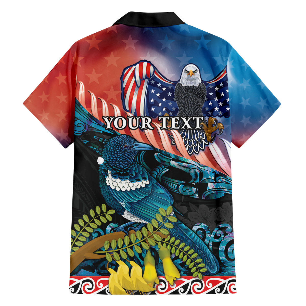 Personalised United States And New Zealand Family Matching Off The Shoulder Long Sleeve Dress and Hawaiian Shirt USA Eagle With Kowhai Aotearoa Tui Bird