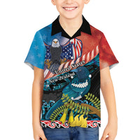 Personalised United States And New Zealand Family Matching Off Shoulder Maxi Dress and Hawaiian Shirt USA Eagle With Kowhai Aotearoa Tui Bird LT14 Son's Shirt Blue - Polynesian Pride
