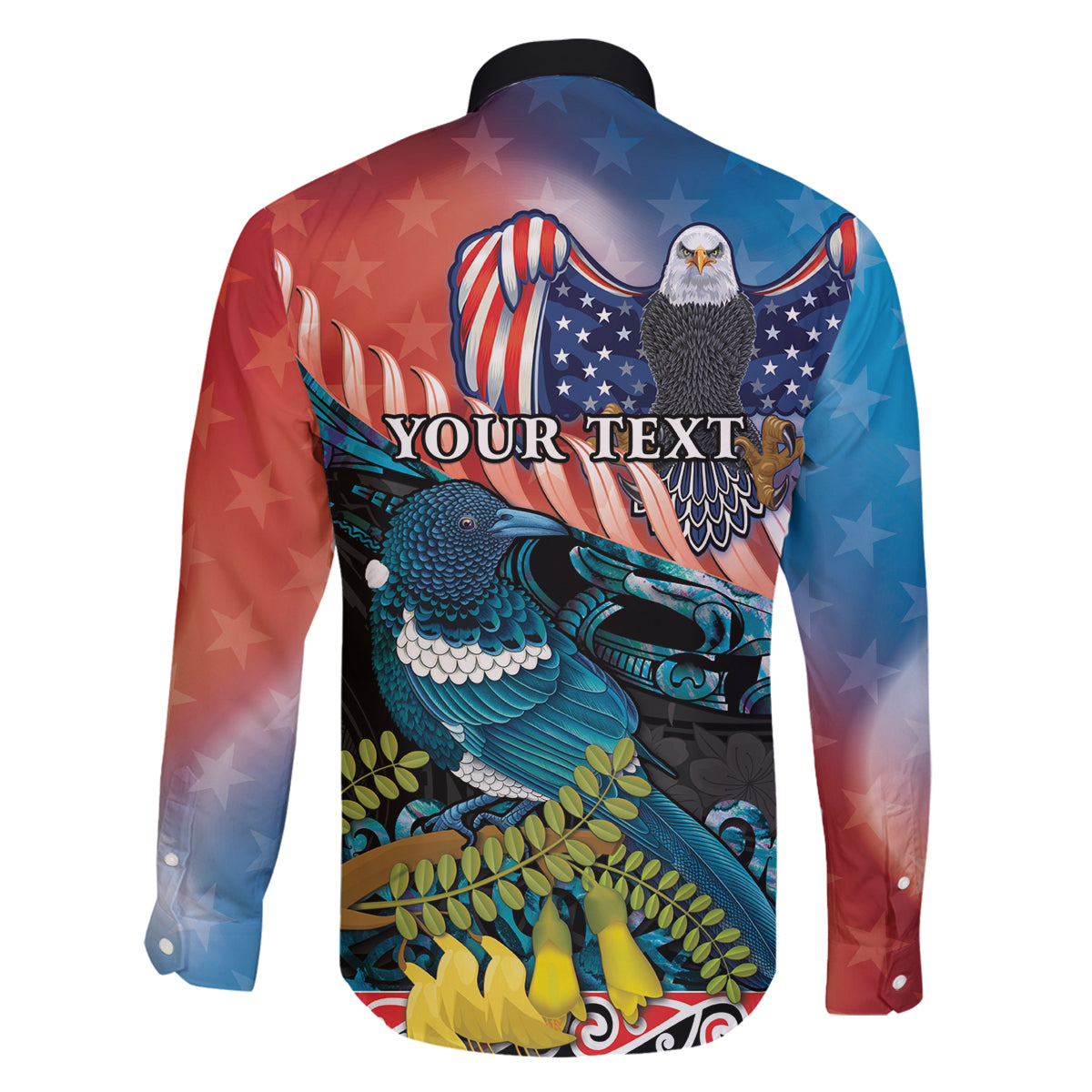 Personalised United States And New Zealand Family Matching Off Shoulder Short Dress and Hawaiian Shirt USA Eagle With Kowhai Aotearoa Tui Bird LT14 - Polynesian Pride