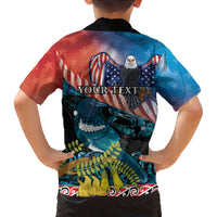 Personalised United States And New Zealand Family Matching Puletasi and Hawaiian Shirt USA Eagle With Kowhai Aotearoa Tui Bird LT14 - Polynesian Pride