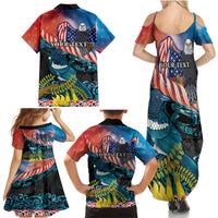 Personalised United States And New Zealand Family Matching Summer Maxi Dress and Hawaiian Shirt USA Eagle With Kowhai Aotearoa Tui Bird LT14 - Polynesian Pride