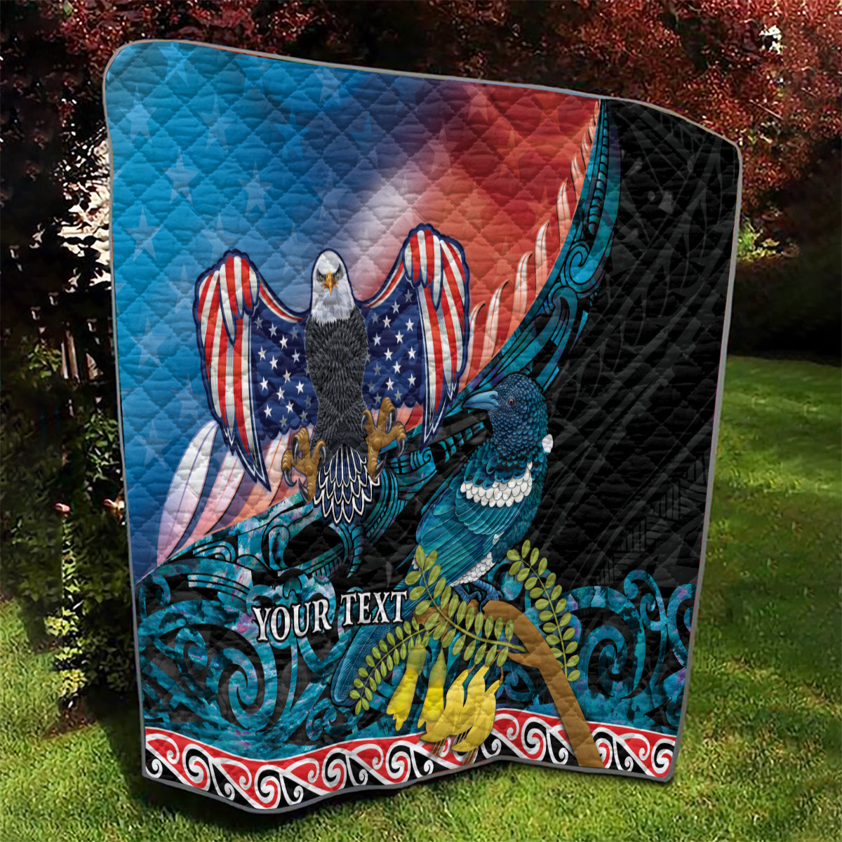 Personalised United States And New Zealand Quilt USA Eagle With Kowhai Aotearoa Tui Bird LT14 - Polynesian Pride