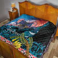 Personalised United States And New Zealand Quilt USA Eagle With Kowhai Aotearoa Tui Bird LT14 - Polynesian Pride