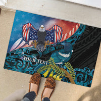 Personalised United States And New Zealand Rubber Doormat USA Eagle With Kowhai Aotearoa Tui Bird LT14 - Polynesian Pride
