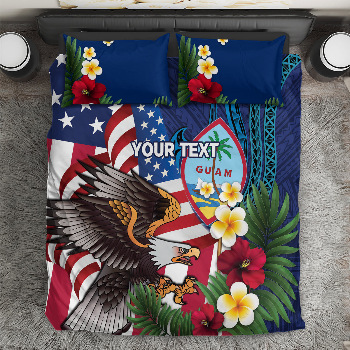 Personalised United States And Guam Bedding Set USA Eagle With Guahan Seal Tropical Vibes