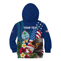 Personalised United States And Guam Kid Hoodie USA Eagle With Guahan Seal Tropical Vibes