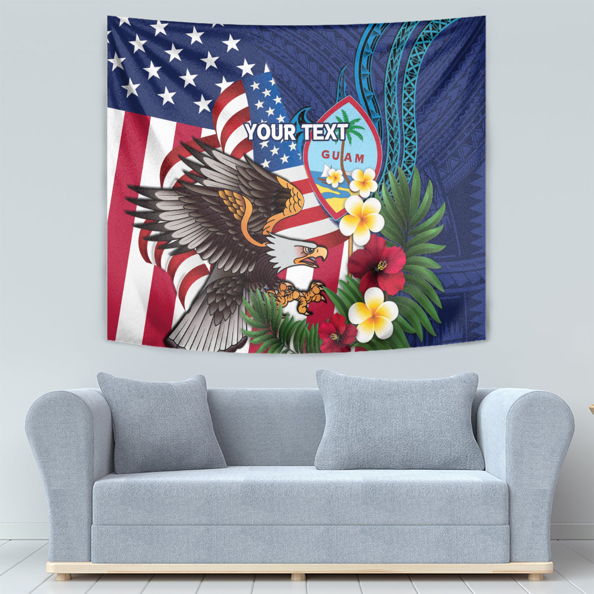 Personalised United States And Guam Tapestry USA Eagle With Guahan Seal Tropical Vibes