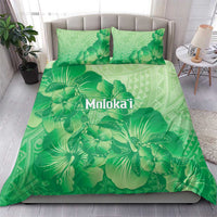 Aloha Hawaii Molokai Island Bedding Set Hibiscus Tribal Honu Hawaiian Tattoo Green