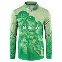 Aloha Hawaii Molokai Island Button Sweatshirt Hibiscus Tribal Honu Hawaiian Tattoo Green
