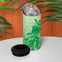 Aloha Hawaii Molokai Island 4 in 1 Can Cooler Tumbler Hibiscus Tribal Honu Hawaiian Tattoo Green