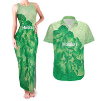 Aloha Hawaii Molokai Island Couples Matching Tank Maxi Dress and Hawaiian Shirt Hibiscus Tribal Honu Hawaiian Tattoo Green