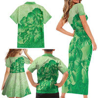Aloha Hawaii Molokai Island Family Matching Short Sleeve Bodycon Dress and Hawaiian Shirt Hibiscus Tribal Honu Hawaiian Tattoo Green