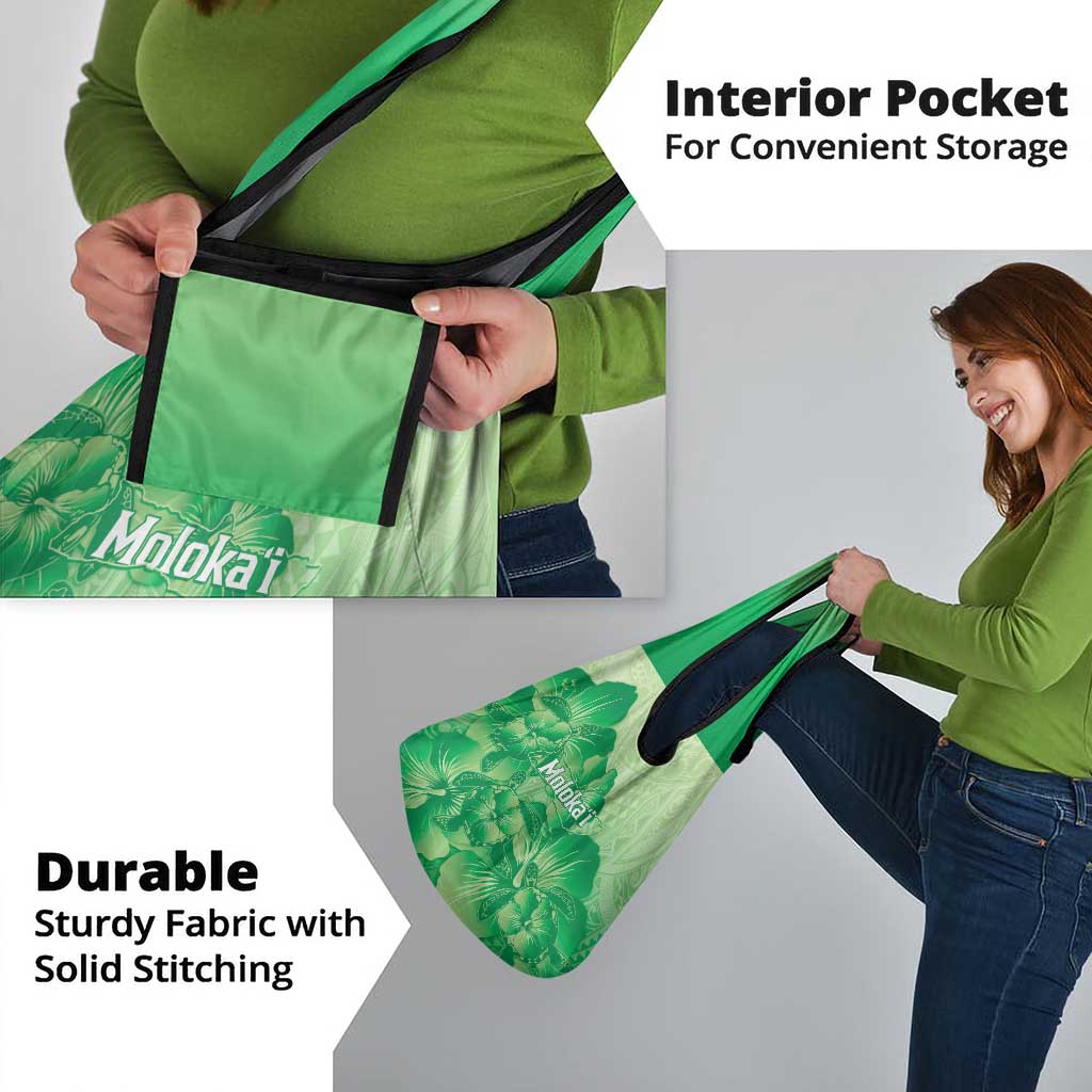 Aloha Hawaii Molokai Island Grocery Bag Hibiscus Tribal Honu Hawaiian Tattoo Green