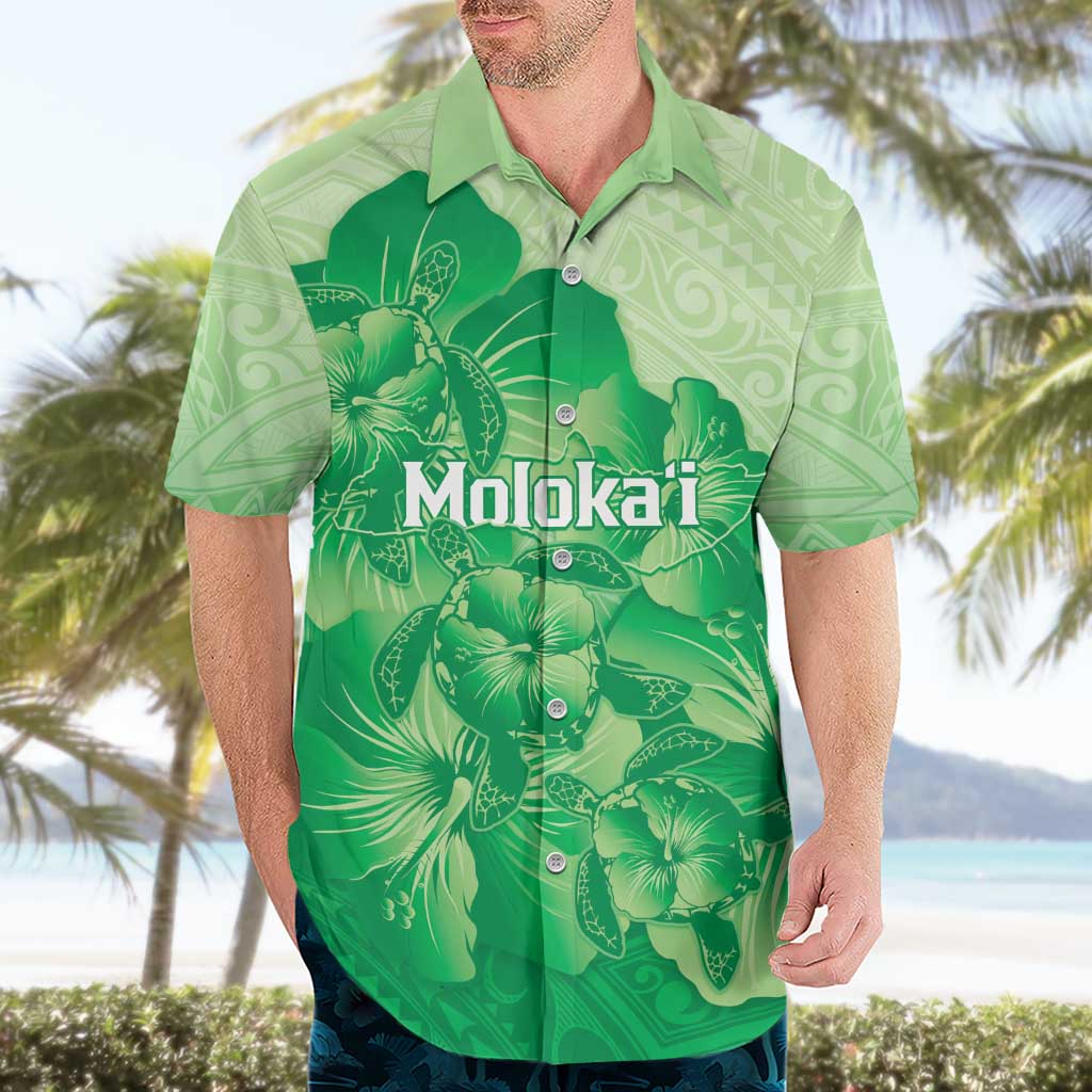Aloha Hawaii Molokai Island Hawaiian Shirt Hibiscus Tribal Honu Hawaiian Tattoo Green