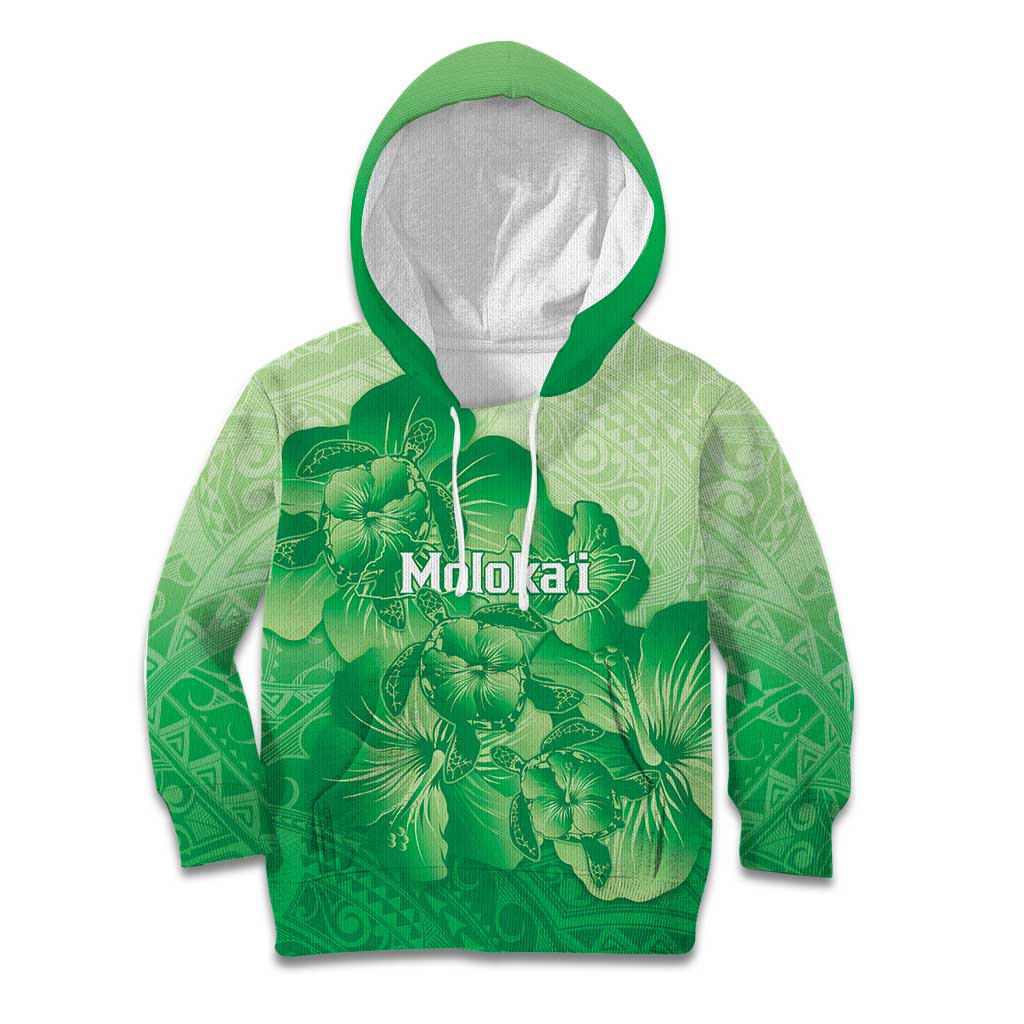 Aloha Hawaii Molokai Island Kid Hoodie Hibiscus Tribal Honu Hawaiian Tattoo Green
