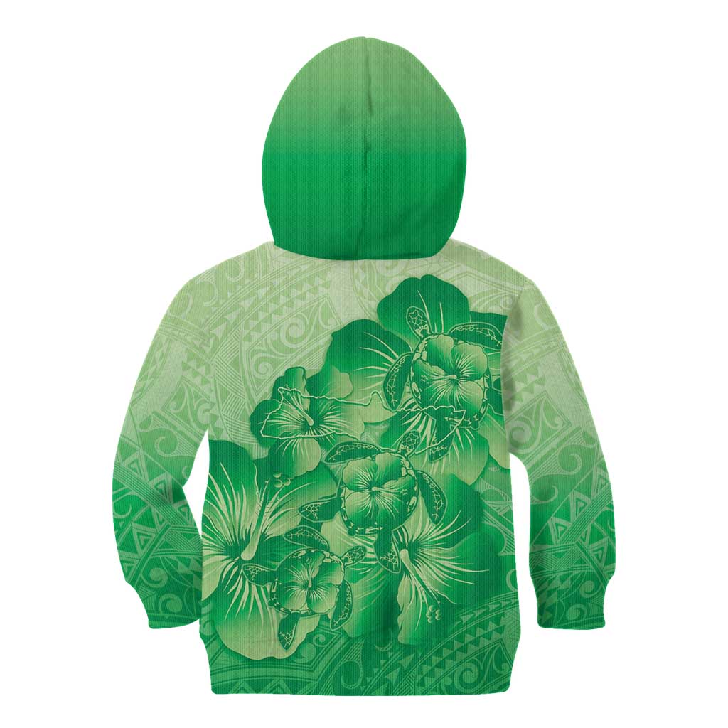 Aloha Hawaii Molokai Island Kid Hoodie Hibiscus Tribal Honu Hawaiian Tattoo Green