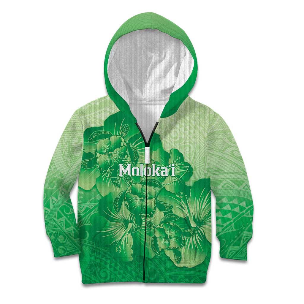 Aloha Hawaii Molokai Island Kid Hoodie Hibiscus Tribal Honu Hawaiian Tattoo Green