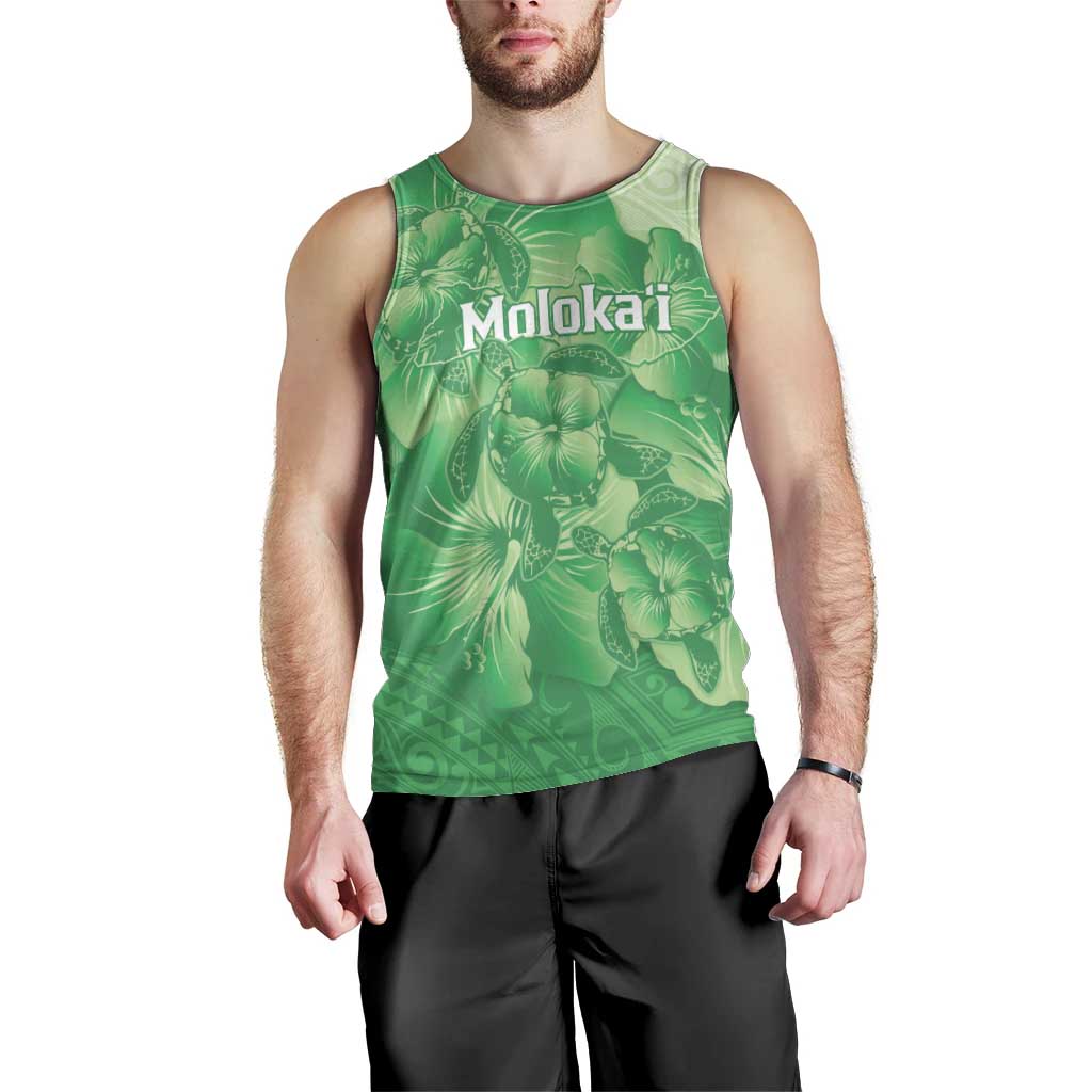 Aloha Hawaii Molokai Island Men Tank Top Hibiscus Tribal Honu Hawaiian Tattoo Green