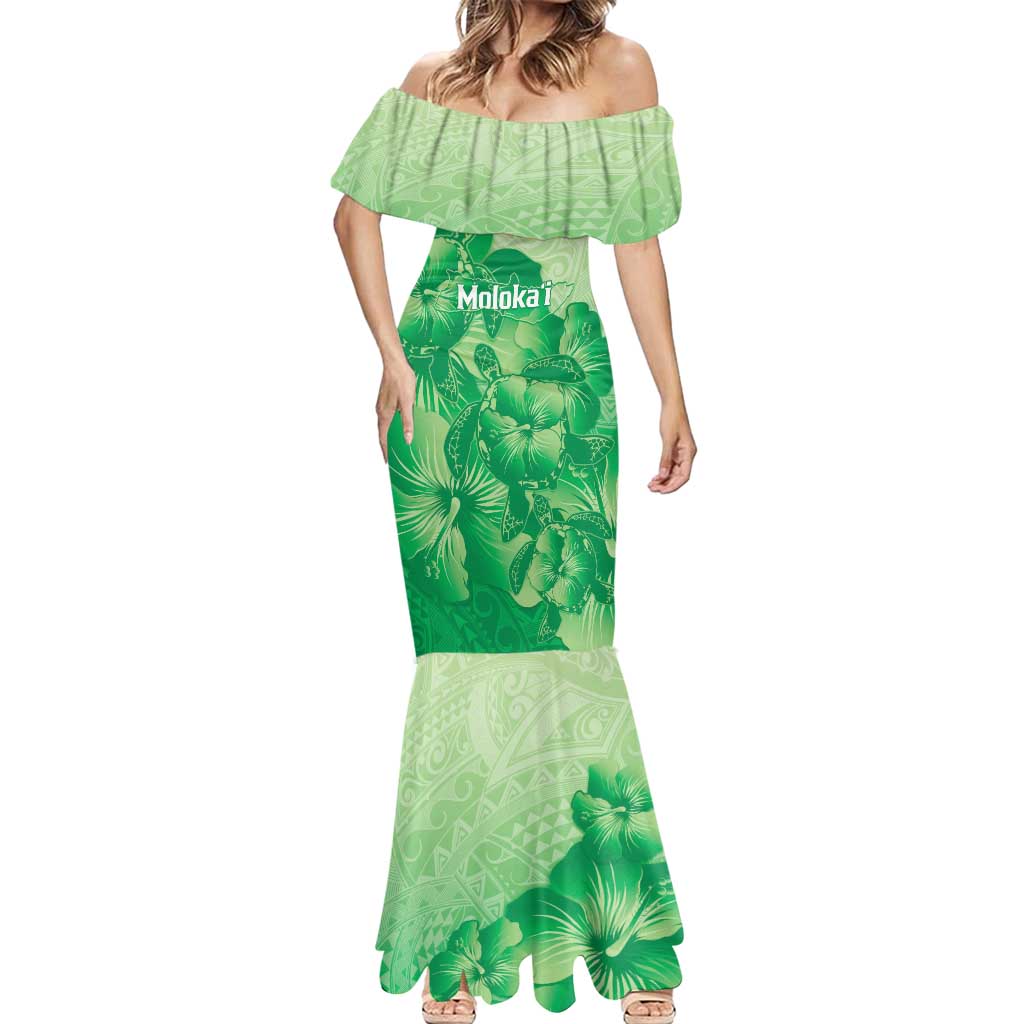 Aloha Hawaii Molokai Island Mermaid Dress Hibiscus Tribal Honu Hawaiian Tattoo Green