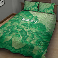 Aloha Hawaii Molokai Island Quilt Bed Set Hibiscus Tribal Honu Hawaiian Tattoo Green