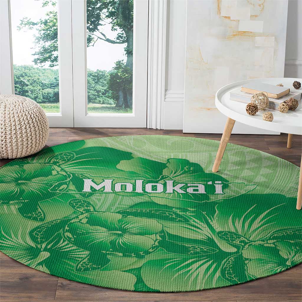 Aloha Hawaii Molokai Island Round Carpet Hibiscus Tribal Honu Hawaiian Tattoo Green