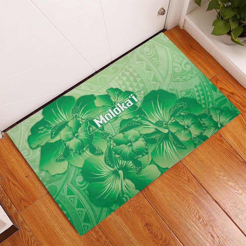 Aloha Hawaii Molokai Island Rubber Doormat Hibiscus Tribal Honu Hawaiian Tattoo Green